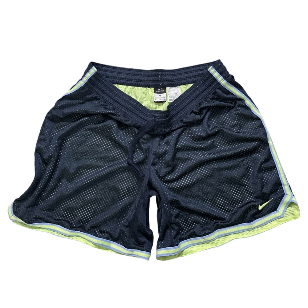 NIKE men's navy + lime athletic mesh dri-fit activewear shorts, XL.